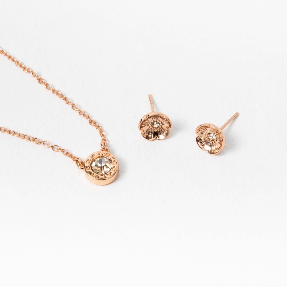 COACH Open Circle Necklace And Tea Rose Stud Set - Picture 2 of 5